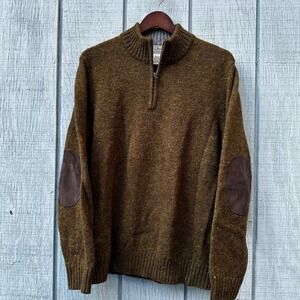 ❌SOLD❌VTG LL Bean Mens Shetland‎ Wool Quarter Zip Sweater 90's Brown Elbow Patch